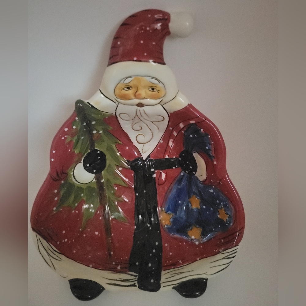 Dario Farrucci Designs Santa Christmas Med Bowl Dish Handpainted 7 1/2” x 9”